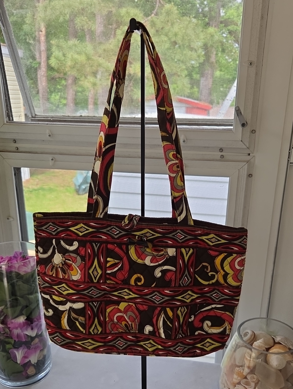 Vera Bradley Brown Red Yellow Floral Quilted Tote